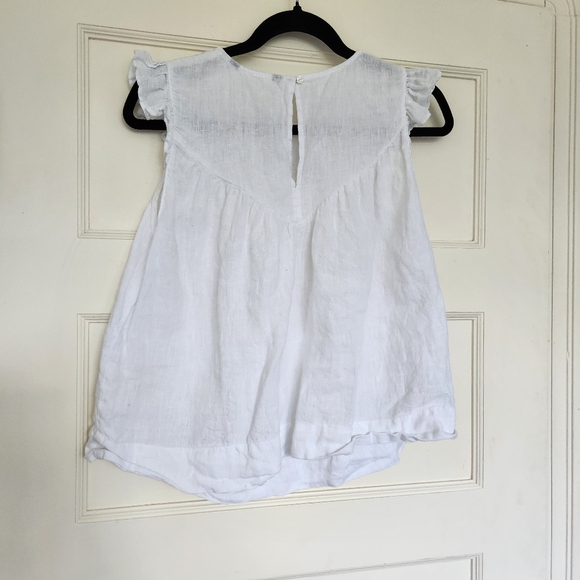 Linen Top Size Small White With Crochet Details And Ruffles - Picture 3 of 5